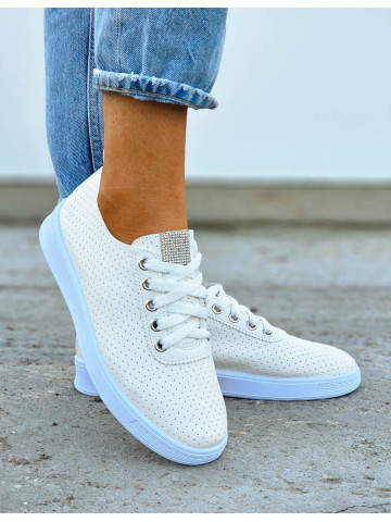 Białe Buty Sportowe Trampki Tenisówki Ze Skóry Loren