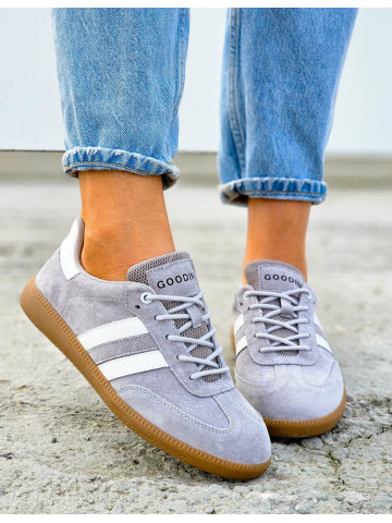 Premium  Buty Sportowe Trampki Ze Skóry Naturalnej Samby Grey