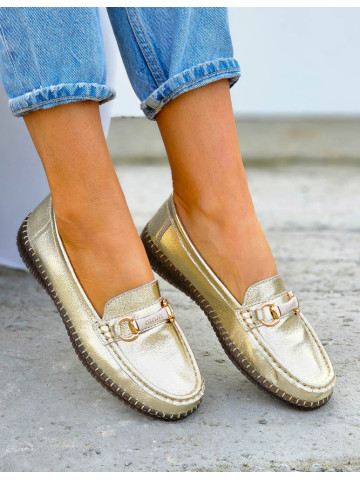Premium Eleganckie Złote Połbuty Mokasyny Vera Pelle