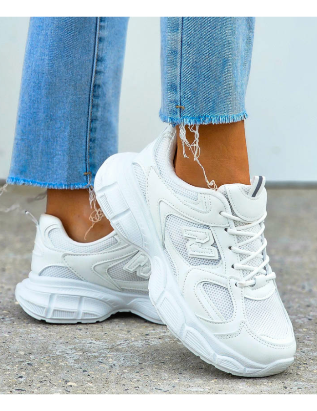 Białe Buty Sportowe Damskie Sneakersy Na Platformie New Lances
