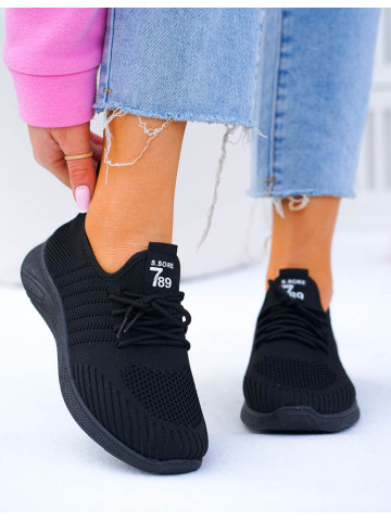 Czarne Lekkie Buty Sportowe Klasyczne Trampki All Black