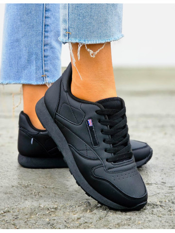 Czarne Klasyczne Buty Sportowe Damskie Ze Skóry Rebels