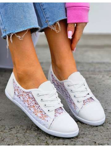 Białe Koronkowe Trampki Tenisówki z Siateczki Salma