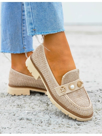 Eleganckie Plecione Beżowe Mokasyny Półbuty Venes