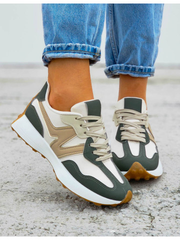 Beżowo-Zielone Sneakersy Buty Sportowe New Blanced