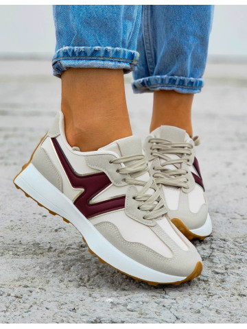 Beżowo-Bordowe Sneakersy Buty Sportowe New Bancy