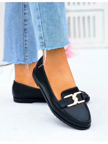 Czarne Skórzane Mokasyny Półbuty Baleriny Fancy