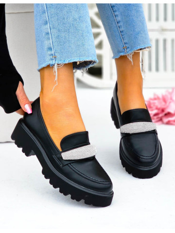 Eleganckie Czarne Mokasyny Na Platformie Diamonds