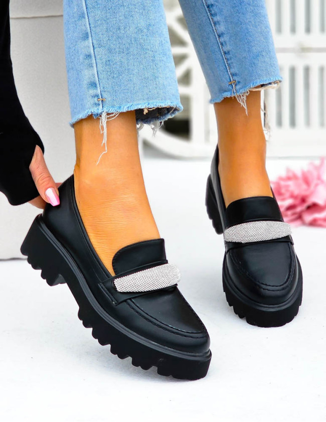 Eleganckie Czarne Mokasyny Na Platformie Diamonds