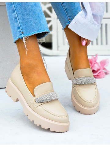 Eleganckie Beżowe Mokasyny Na Platformie Diamonds