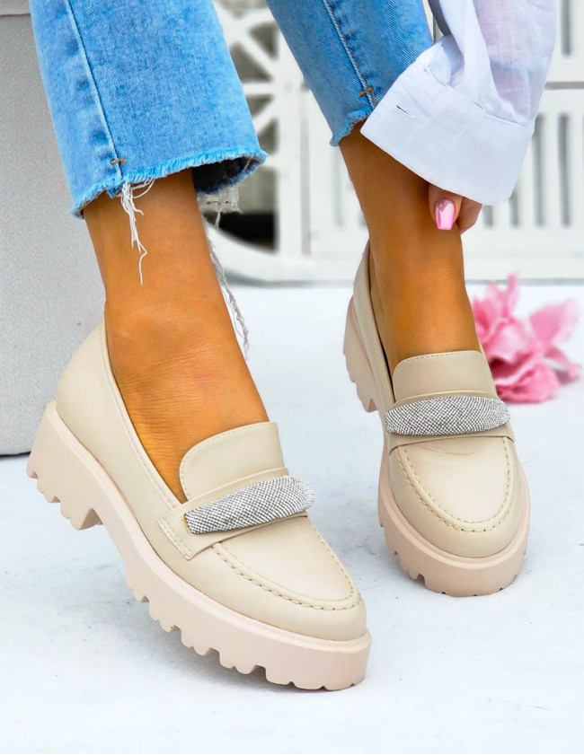 Eleganckie Beżowe Mokasyny Na Platformie Diamonds