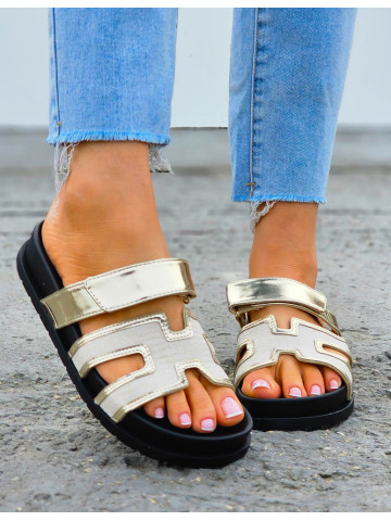 Złote Klapki Damskie Hernes Na Rzepy