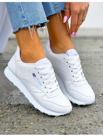 Białe Klasyczne Buty Sportowe Skórzane Rebel