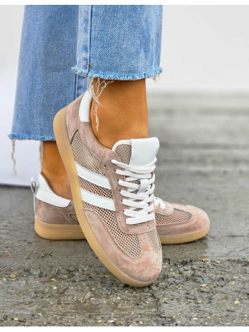 Premium  Buty Sportowe Trampki Ze Skóry Naturalnej Samby Beige