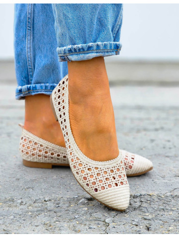 Beżowe Ażurowe Balerinki Boho Vella
