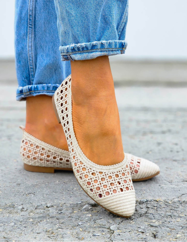 Beżowe Ażurowe Balerinki Boho Vella