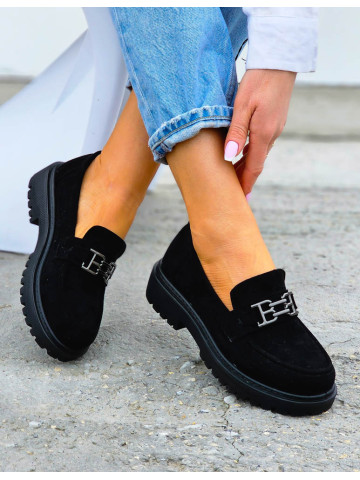 Czarne Zamszowe Mokasyny Na Platformie Bulvari