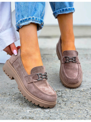 Beżowe Zamszowe Mokasyny Na Platformie Bulvari