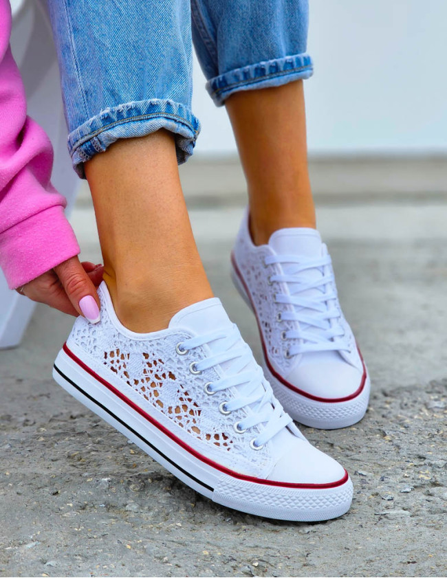 Białe Koronkowe Trampki Tenisówki Viva