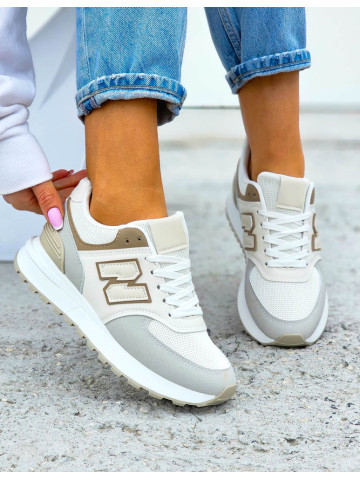 Biało-Beżowe Buty Sportowe Damskie Niu Bee