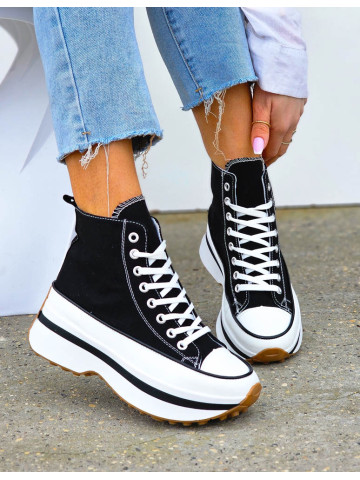 Czarne Trampki z wysoką Cholewką Na Platformie Renei