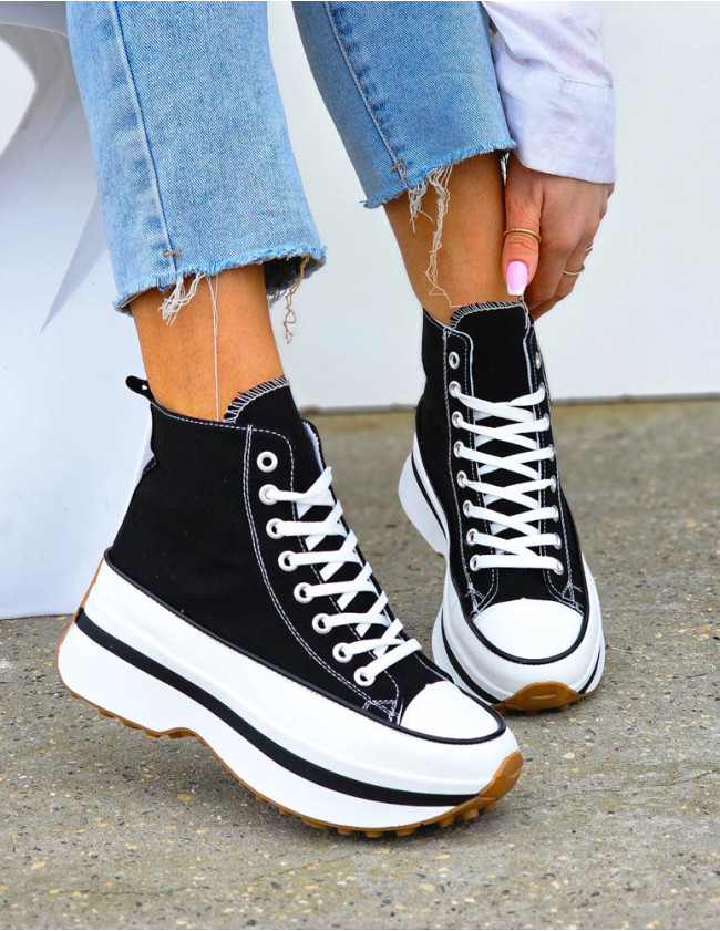 Czarne Trampki z wysoką Cholewką Na Platformie Renei