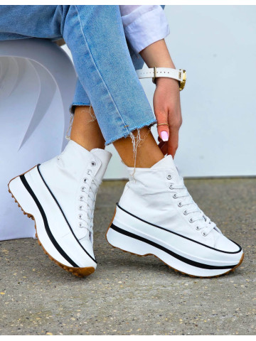 Białe Trampki z wysoką Cholewką Na Platformie Renei