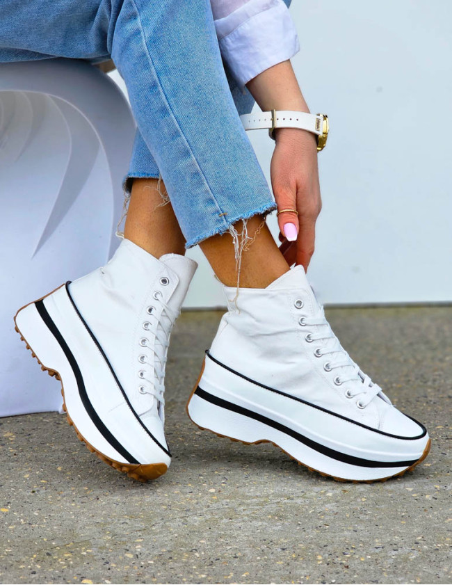 Białe Trampki z wysoką Cholewką Na Platformie Renei