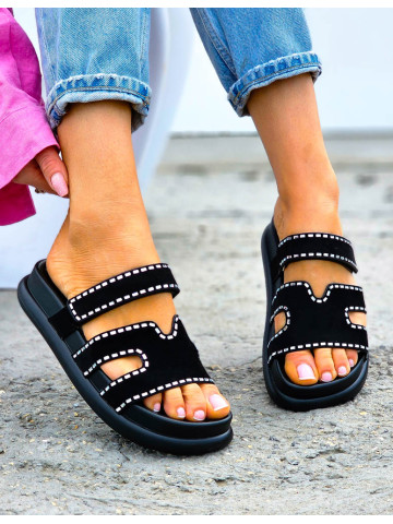 Lekkie Czarne Klapki Herns Diamonds 