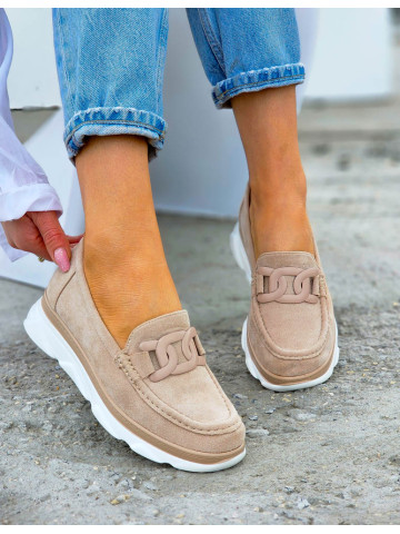 Sportowe Lekkie Mokasyny Półbuty Beżowe Miss