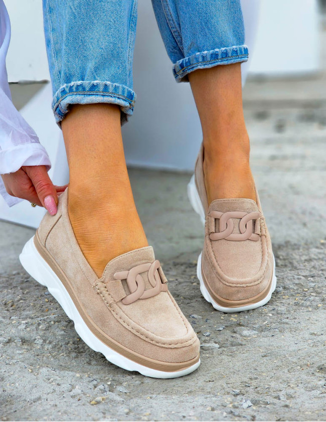 Sportowe Lekkie Mokasyny Półbuty Beżowe Miss