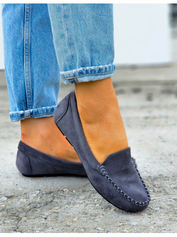 Szare Mokasyny Półbuty Zamszowe Hellen