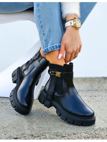 Botki Damskie Oficerki Ze Skóry Na Grubej Podeszwie FashionSlim