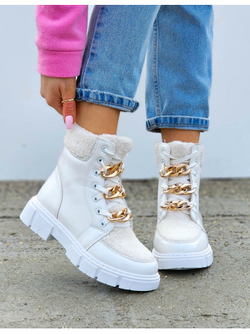 Trapery Ocieplane Botki Śniegowce Sportowe Białe