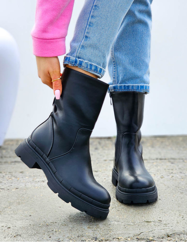 Zimowe Ocieplane Botki Damskie Na Platformie Z Suwakiem Mex