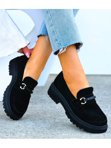 Eleganckie Czarne Mokasyny Na Grubej Podeszwie Melody