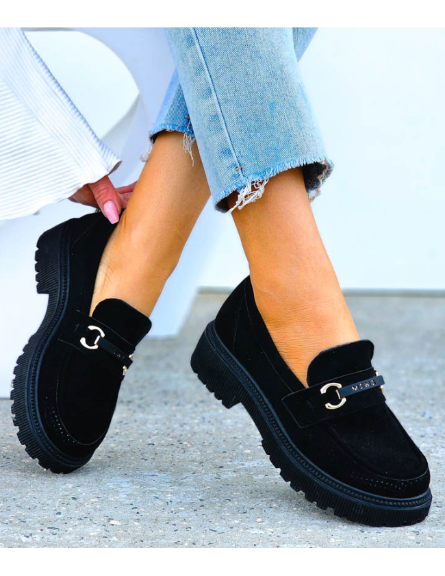 Eleganckie Czarne Mokasyny Na Grubej Podeszwie Melody