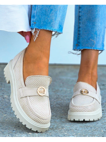 Beżowe Mokasyny Na Grubej Podeszwie She Is My