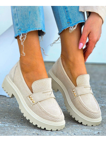 Beżowe Mokasyny Na Grubej Podeszwie Lara