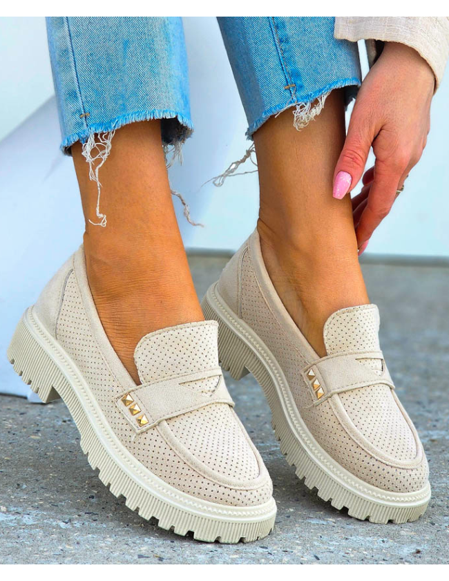 Beżowe Mokasyny Na Grubej Podeszwie Lara