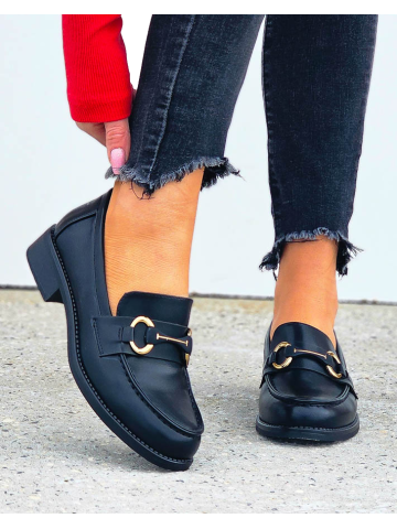 Eleganckie Klasyczne Czarne Mokasyny z Klamerką