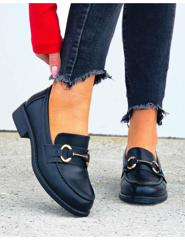 Eleganckie Klasyczne Czarne Mokasyny z Klamerką