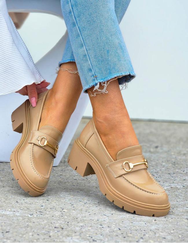 Klasyczne Beżowe Czółenka Na Klocku She Like