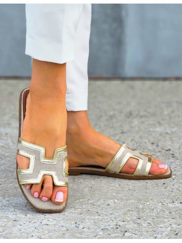 Złote Klasyczne Klapki Damskie Herns Summer 