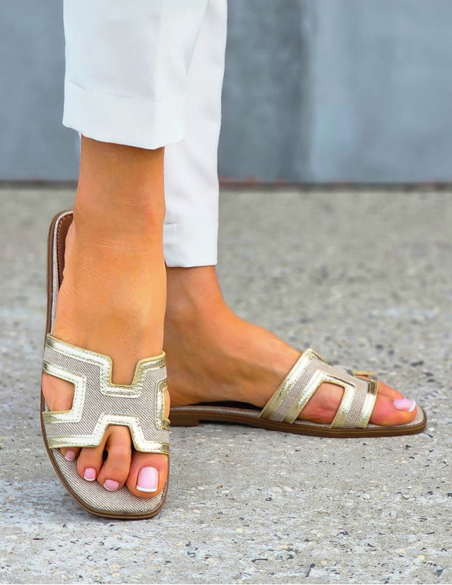 Złote Klasyczne Klapki Damskie Herns Summer 