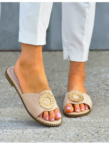 Beżowe Klapki Damskie Ze Skóry Naturalnej Marakesh