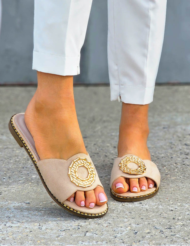 Beżowe Klapki Damskie Ze Skóry Naturalnej Marakesh