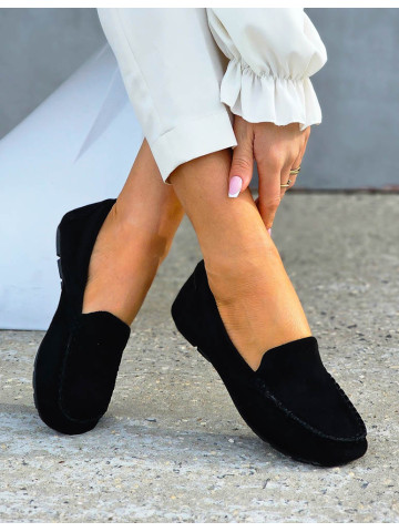 Czarne Mokasyny Półbuty Zamszowe Hellen