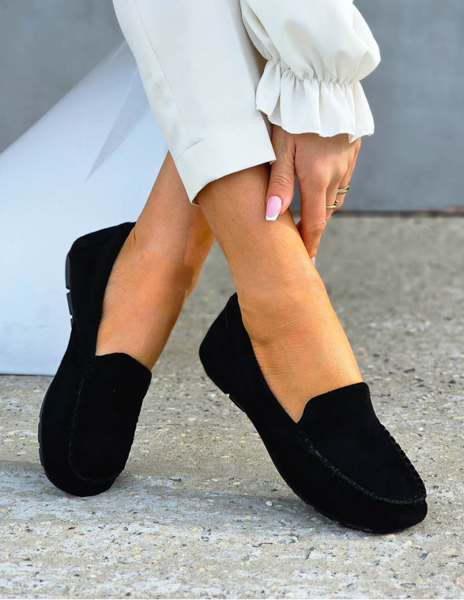 Czarne Mokasyny Półbuty Zamszowe Hellen