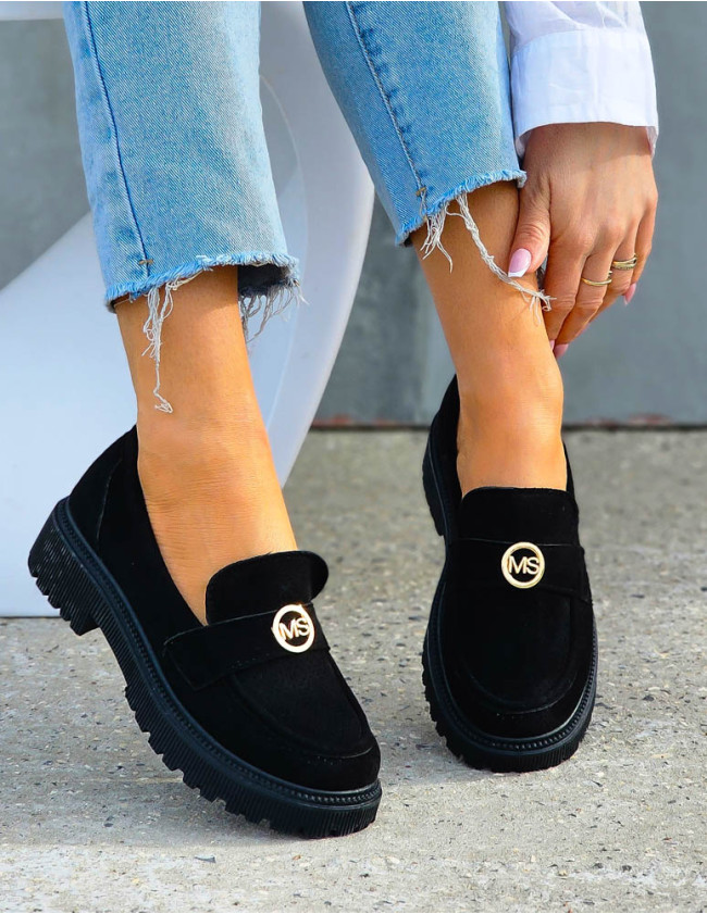 Czarne Mokasyny Na Grubej Podeszwie She Is My